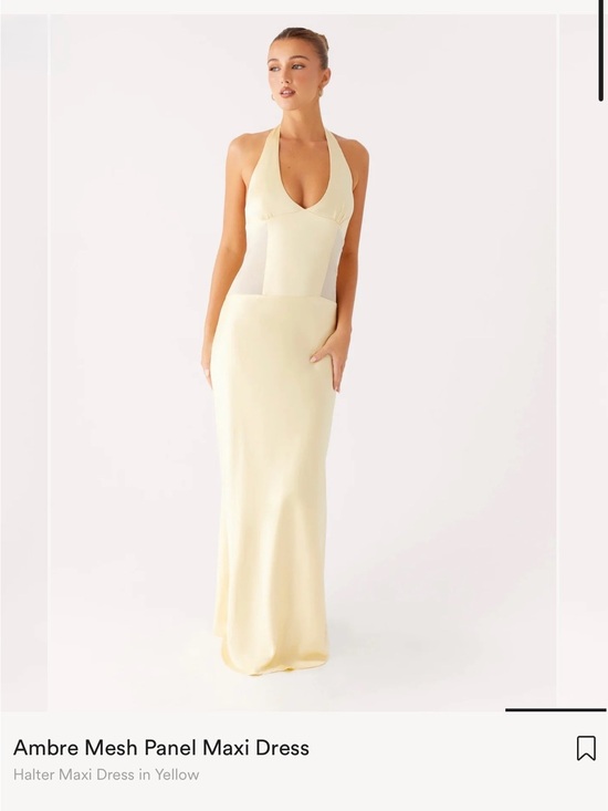 Peppermayo Dresses & Skirts - Peppermayo Halter Mesh Panel Maxi Dress in Pale Yellow